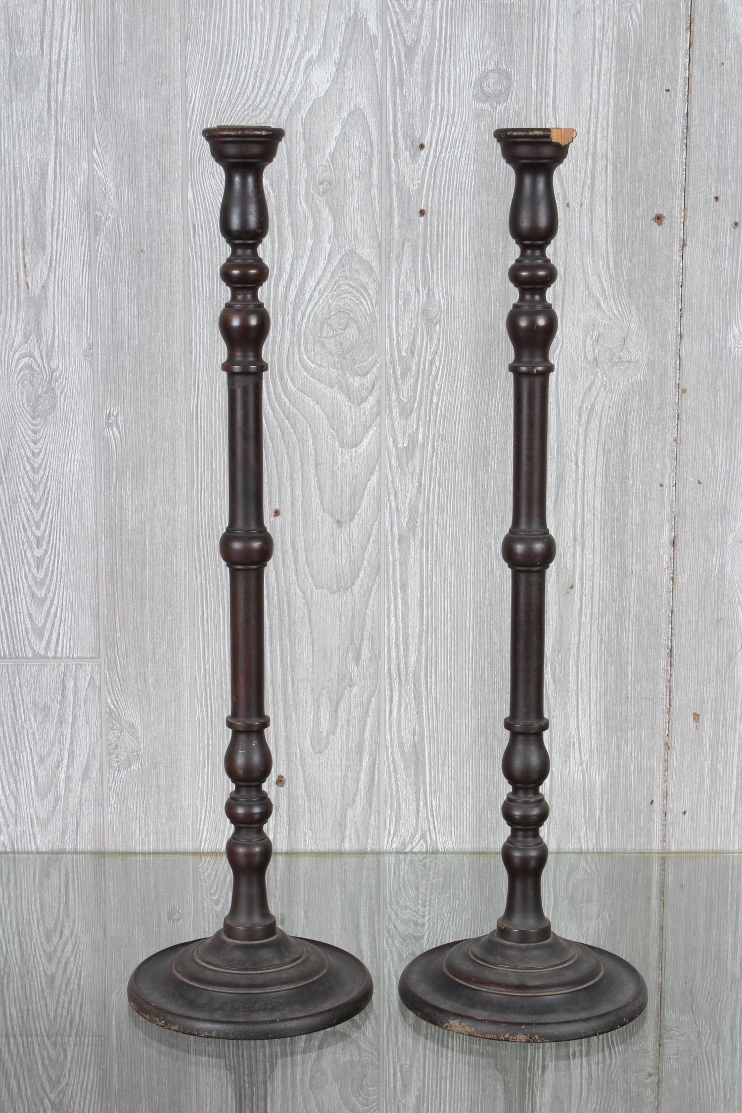Pair English Wooden Turners Candlesticks (1 of 3)