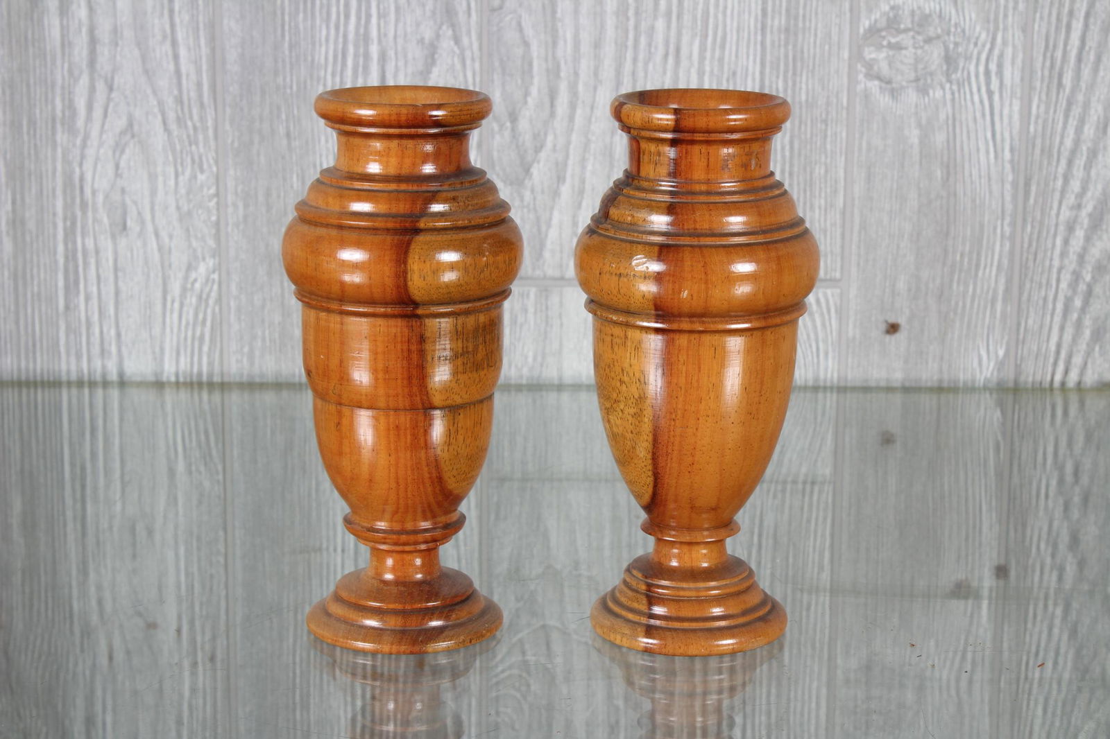 Pair English Turned Wood Urn Form Vessels (1 of 3)