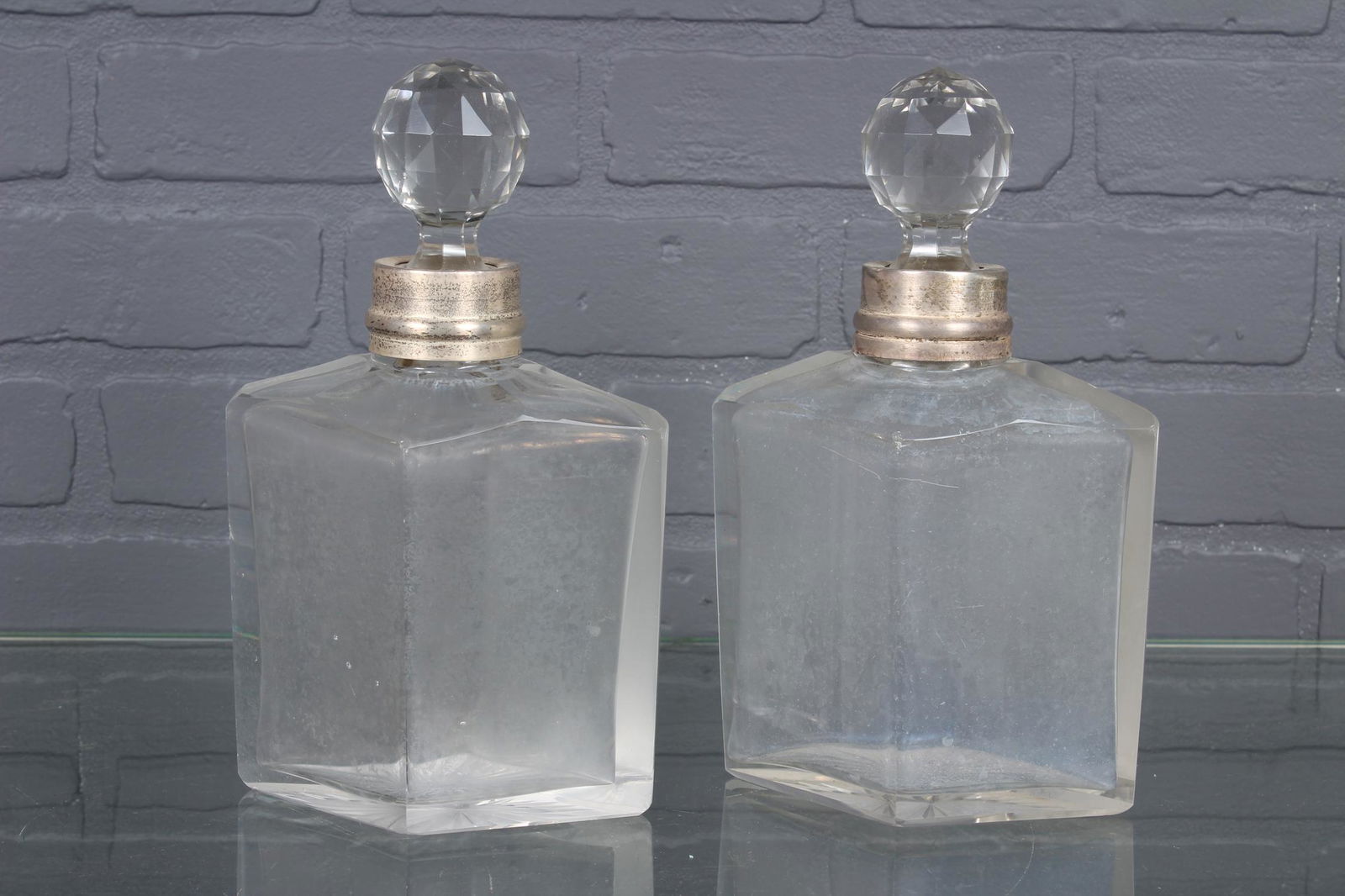 Pair of Hukin & Heath Sterling Mounted Decanters (1 of 3)