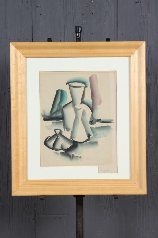 Cubist Style Watercolor: Cubist Style Watercolor Signed in pencil. Size: Framed: 23.5" H x 21" W x 1.5" D; Sight: 16.5" H x 12" W