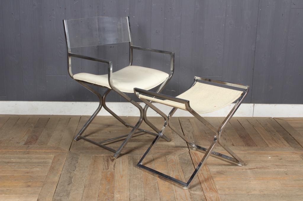 MCM Milo Baughman Style Directors Chair & Ottoman (1 of 6)