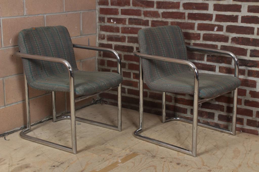 Pair Italian Style Modern Chrome Tube Armchairs (1 of 4)
