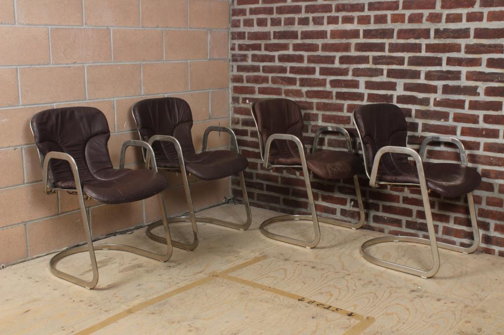 4 Italian Willy Rizzo for Cidue Armchairs: 4 Italian Willy Rizzo for Cidue Armchairs, labeled. Size: 32" H x 19" W x 23" D