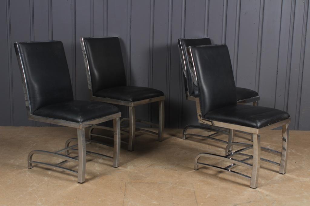 4 Chrome and Leather Cantilever Side Chairs (1 of 4)