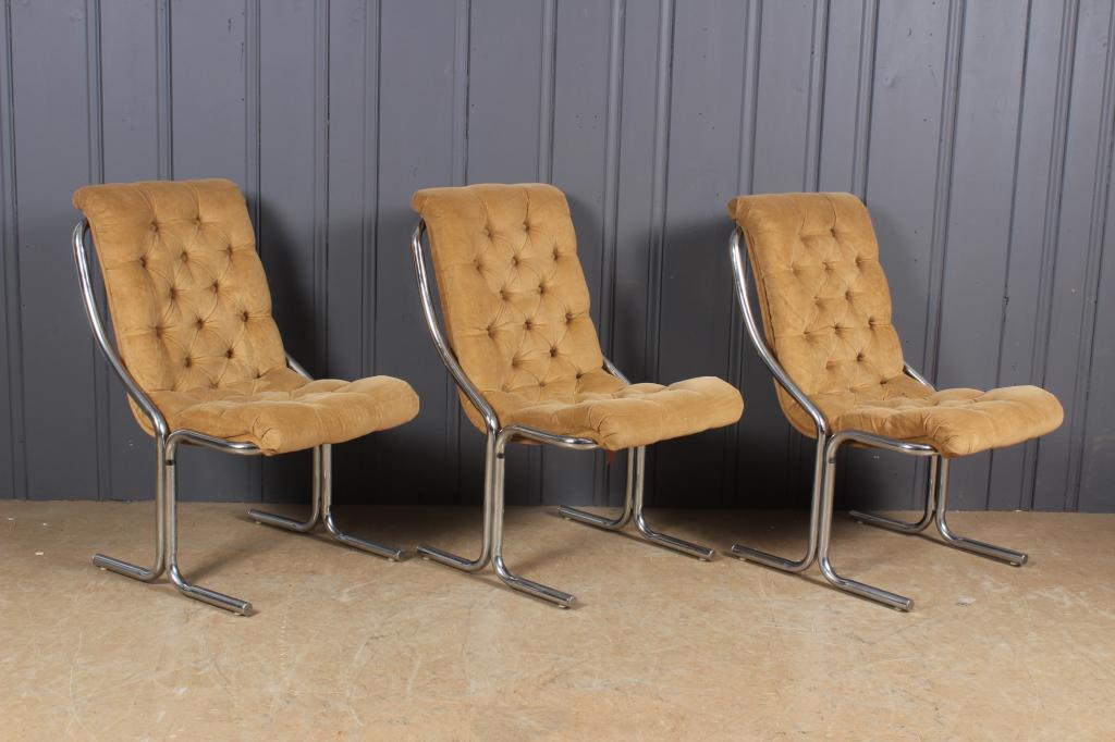 3 Daystrom Chrome and Tufted Chairs: 3 Daystrom Chrome and Tufted Chairs. Size: 35.5" H x 20.5" W x 28" D