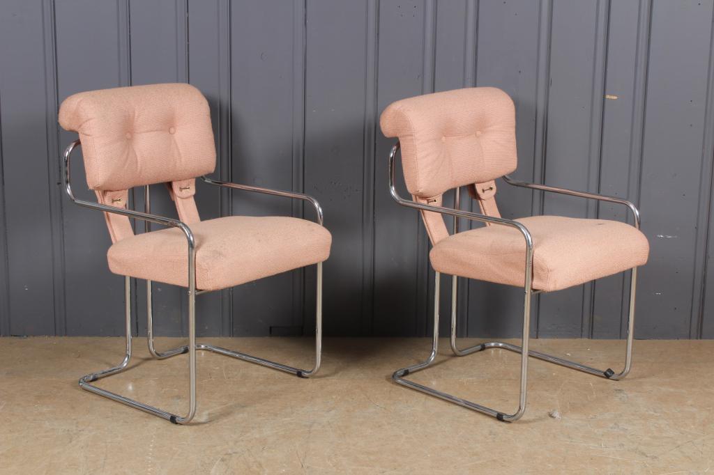 Pair Italian Sling Cushion Armchairs: Pair Italian Sling Cushion Armchairs. Size: 33.5" H x 21" W x 24" D