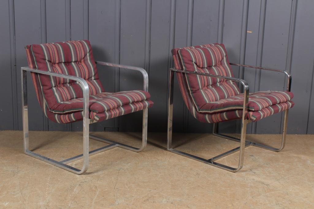 Pair Chrome Armchairs - Striped Seats (1 of 4)