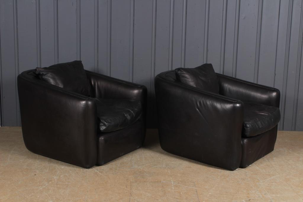 Pair Black Leather Club Chairs (1 of 4)