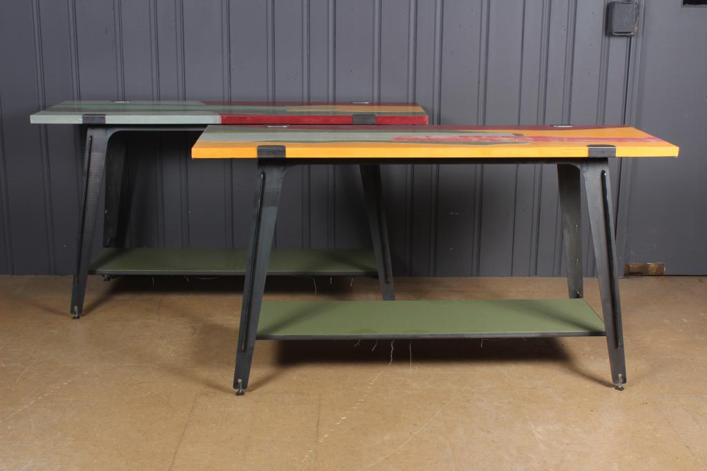 Pair Industrial Style Pieced Canvas Top Consoles (1 of 4)