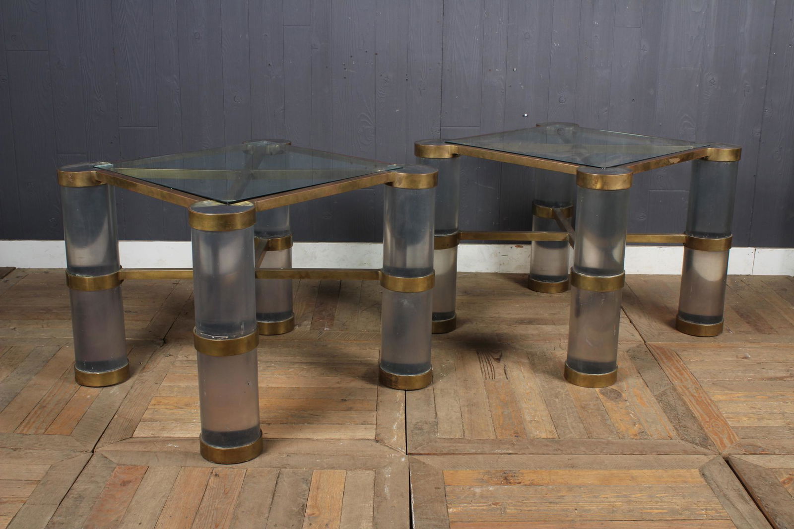 Pair Lucite and Brass Tables (1 of 5)