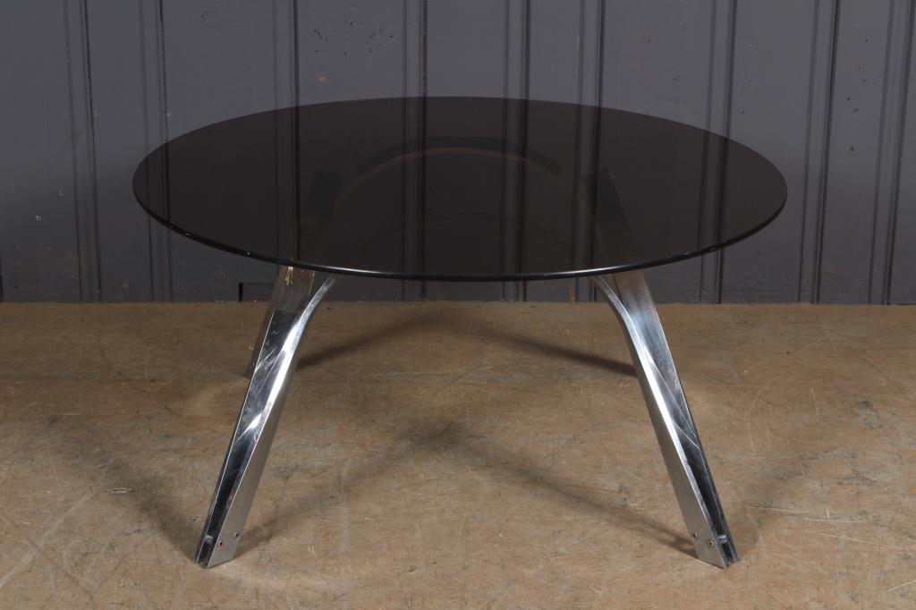 Chrome and Smoked Glass Coffee Table: Chrome and Smoked Glass Coffee Table. Size: 17" H x 36" W x 36" D
