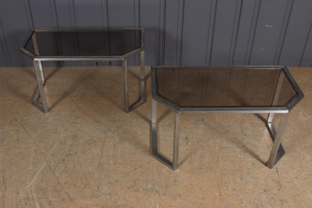 Pair Chrome and Smoke Glass Side Tables (1 of 4)