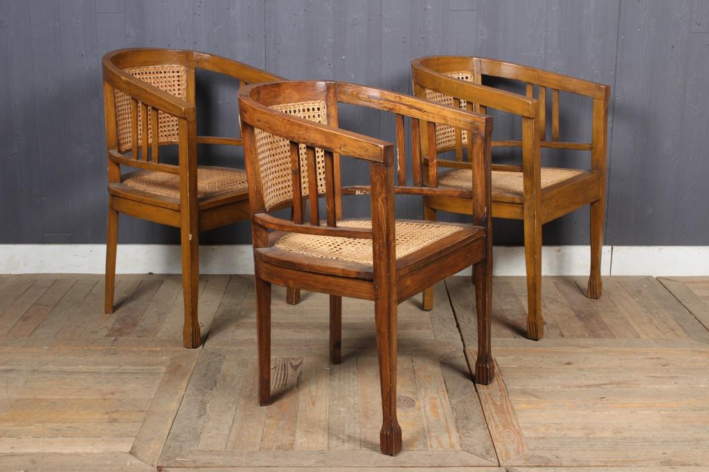 3 Hoffmann Style Caned Barrel Back Chairs (1 of 5)