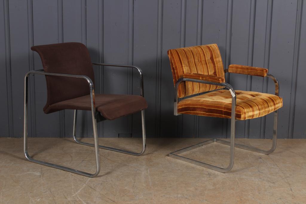 2 Single Modern Armchairs: 2 Single Modern Armchairs. Size: Largest: 31.5" H x 27" W x 23" D