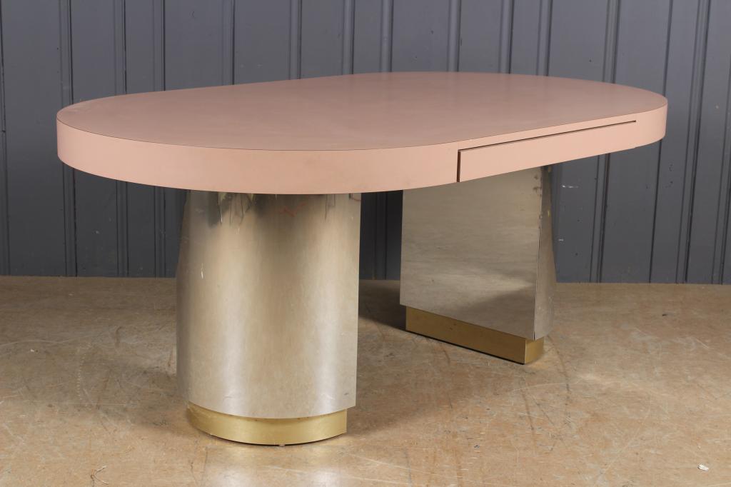 Chrome and Brass Desk: Chrome and Brass Desk. Size: 30.5" H x 72.5" W x 42" D