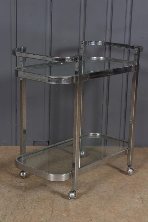 Chrome and Glass Bar Cart: Chrome and Glass Bar Cart Size: 31" H x 30" W x 17" D