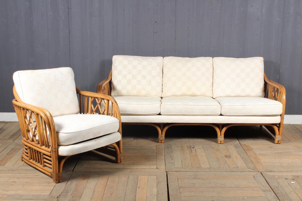 Bamboo Sofa and Chair Suite: Bamboo Sofa and Chair Suite Size: Largest: 32" H x 75" W x 36" D