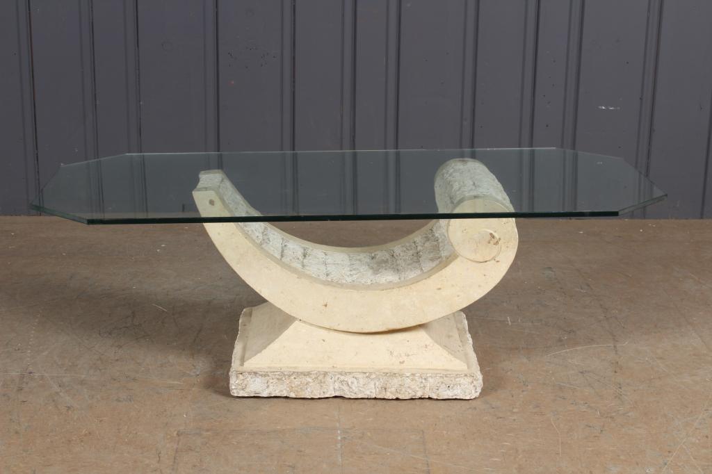 Tessellated Travertine Coffee Table: Tessellated Travertine Coffee Table Size: 17" H x 50" W x 24" D