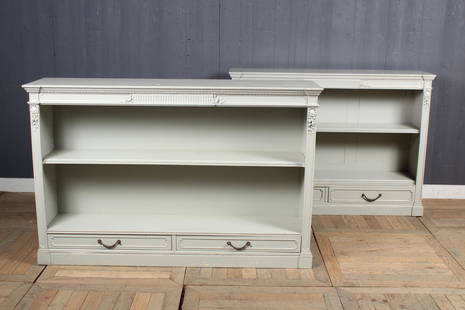 Pair French Empire Style Painted Bookcases: Pair French Empire Style Painted Bookcases. Size: Largest: 39" H x 60" W x 14.5" D