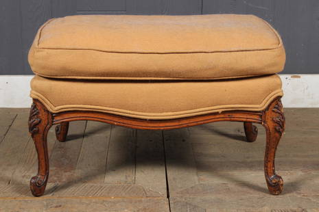 French Louis XV Style Upholstered Ottoman: French Louis XV Style Upholstered Ottoman. Size: 15" H x 23" W x 17" D