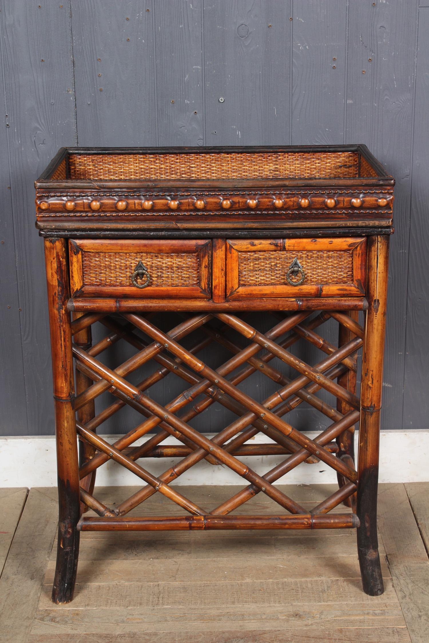 Bamboo and Rattan Tray on Stand: Bamboo and Rattan Tray on Stand. Size: 28.5" H x 22" W x 16" D