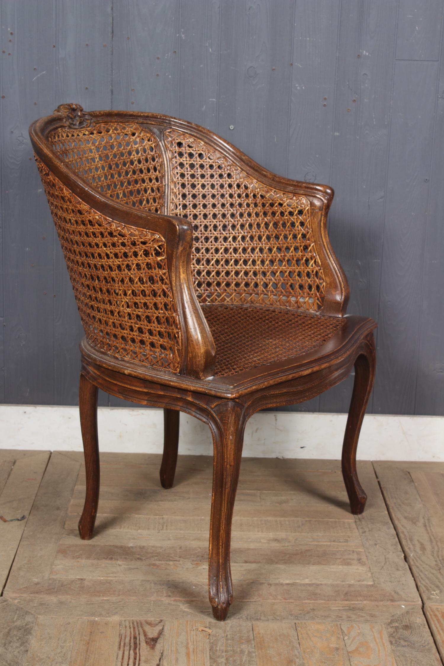 French LXV Style Caned Armchair: French LXV Style Caned Armchair. Size: 33.5" H x 24" W x 25" D