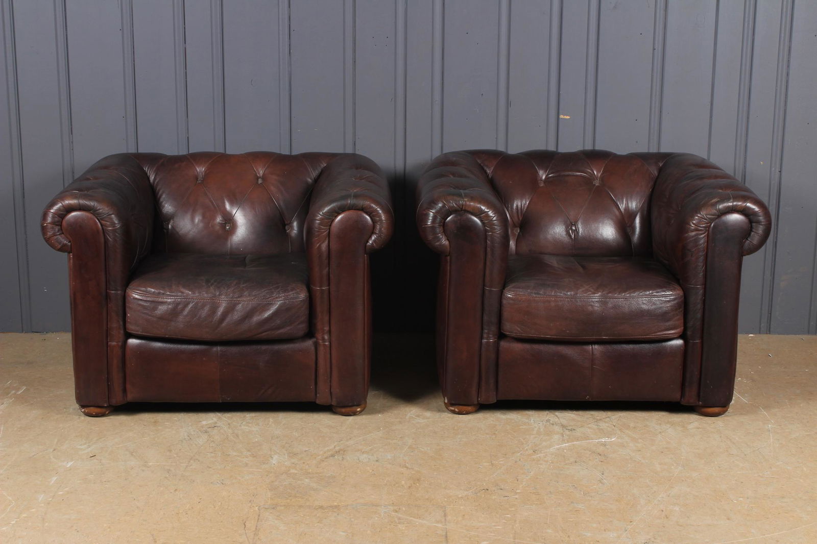 Pair Leather Chesterfield Club Chairs (1 of 4)