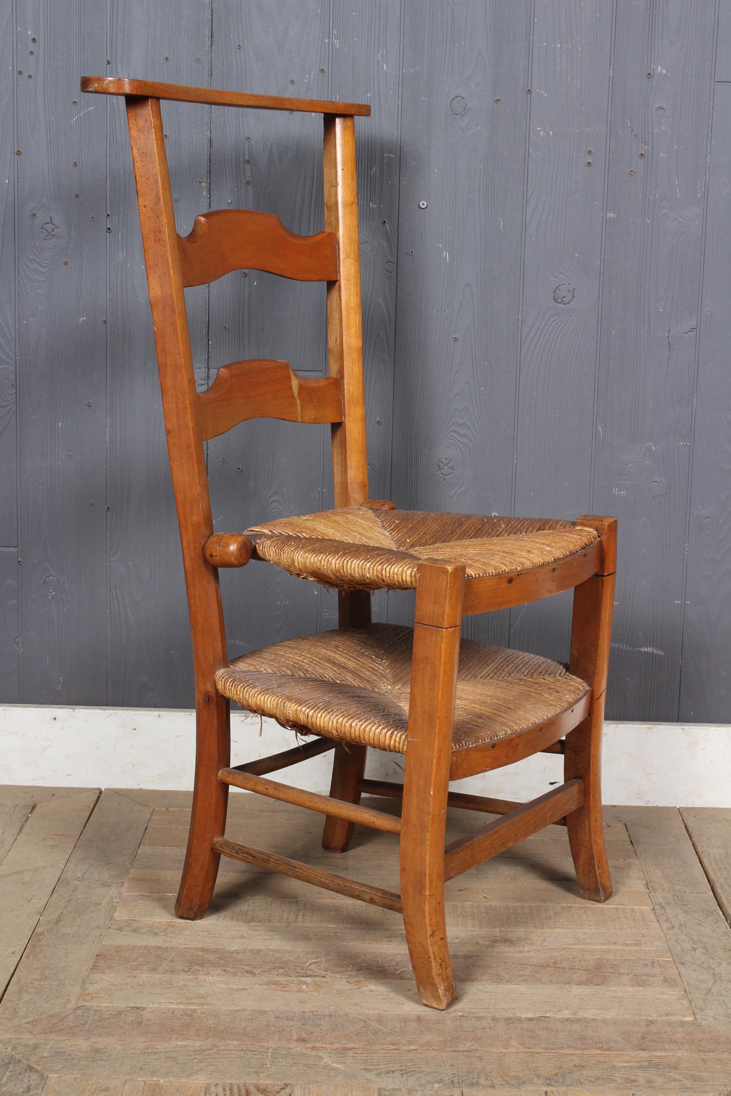 Antique French Provincial Prie Dieu: Antique French Covertible Chair and Prie Dieux, with a parishioner's name plaque for M. L. Lagleize. Size: 35.5" H x 18.5" W x 18" D