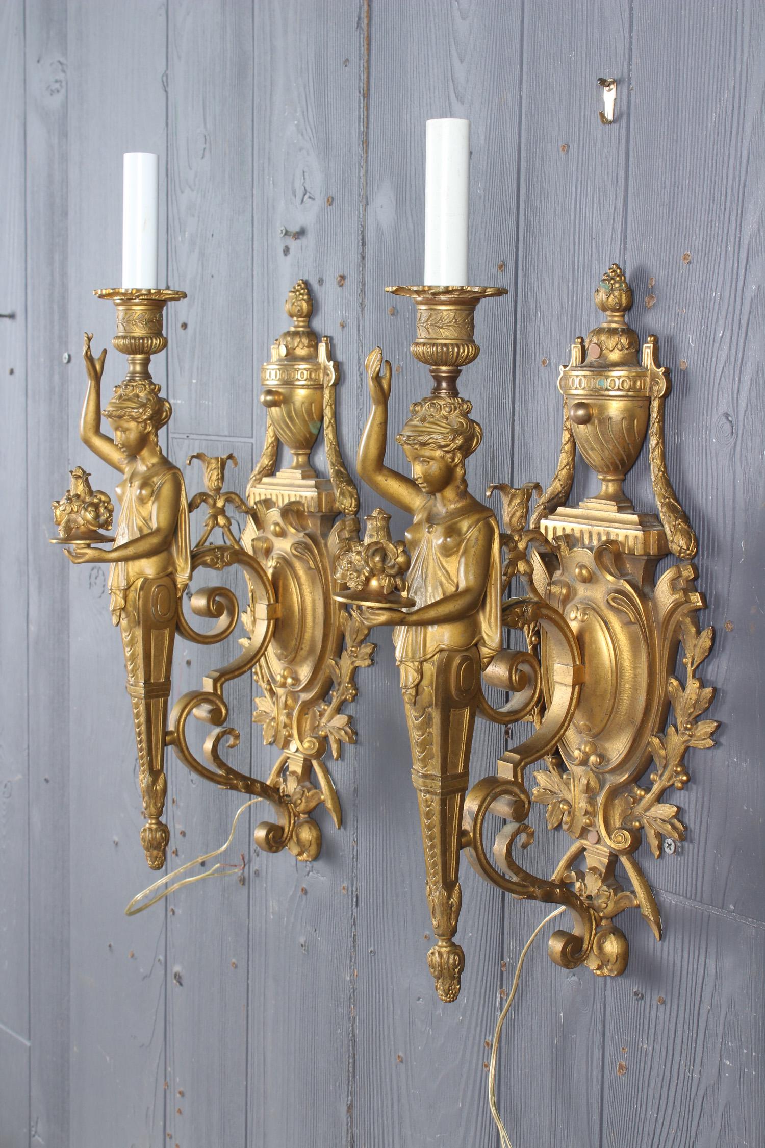 Pair Belle Epoque Style Gilt Bronze Sconces (1 of 4)