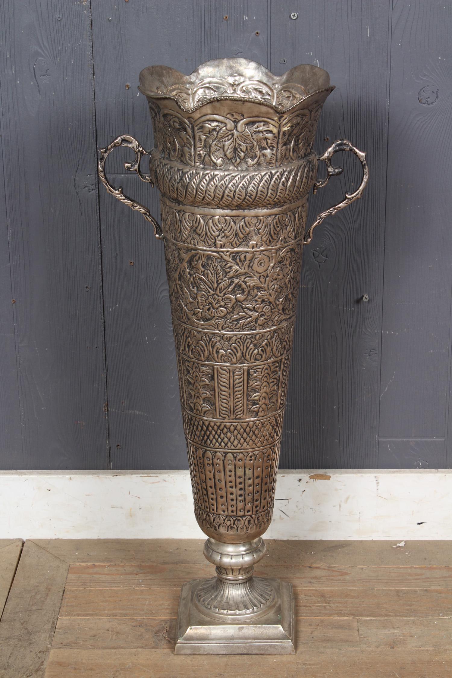 Repousse Holloware Floor Vase: Repousse Holloware Floor Vase. Size: 29.5" H x 12" W x 9.5" D