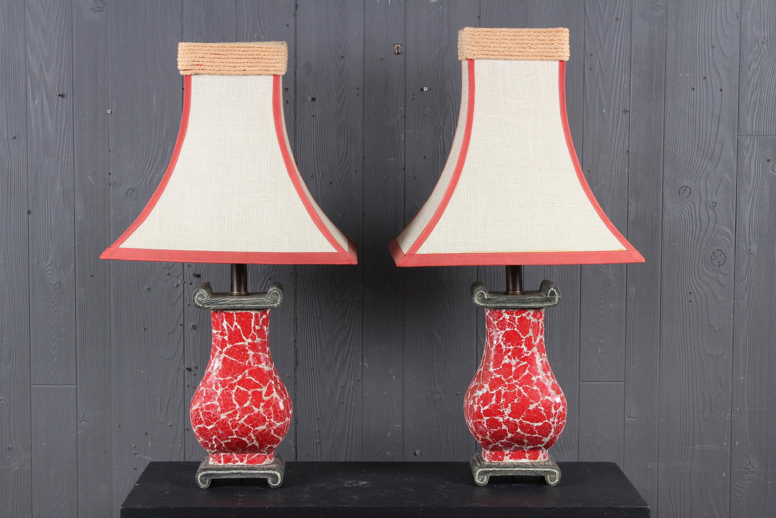 Pair Bouck White Crackle Glaze Lamps: Pair Bouck White Lamps Size: 34.5" H x 18.5" W x 10.5" D