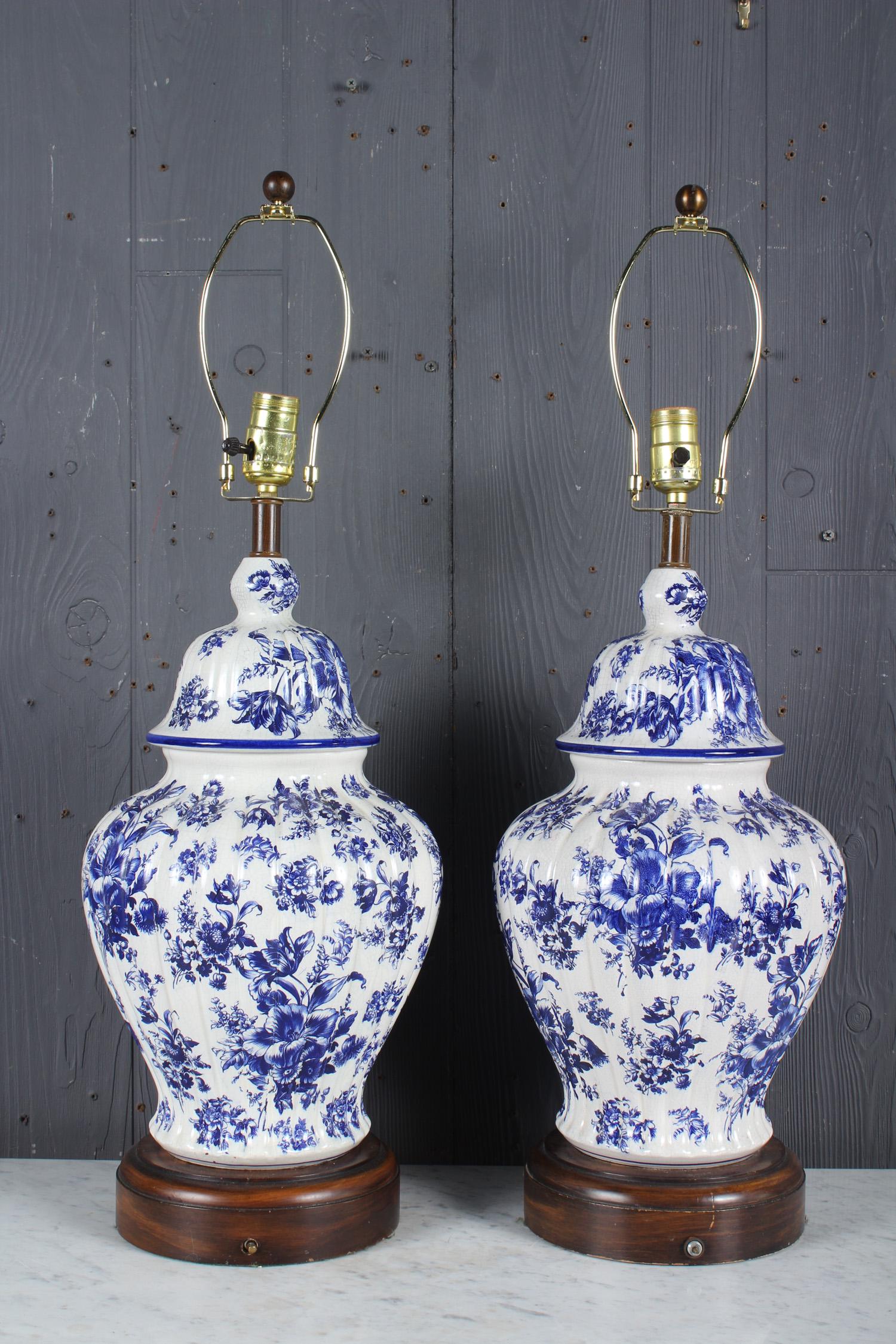 2 Asian Inspired Blue and White Ginger Jar Lamps (1 of 4)