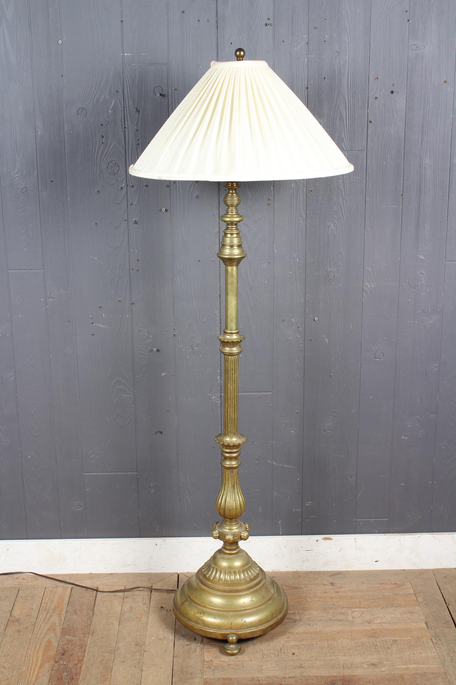 Turned and Cast Brass Floor Lamp (1 of 5)