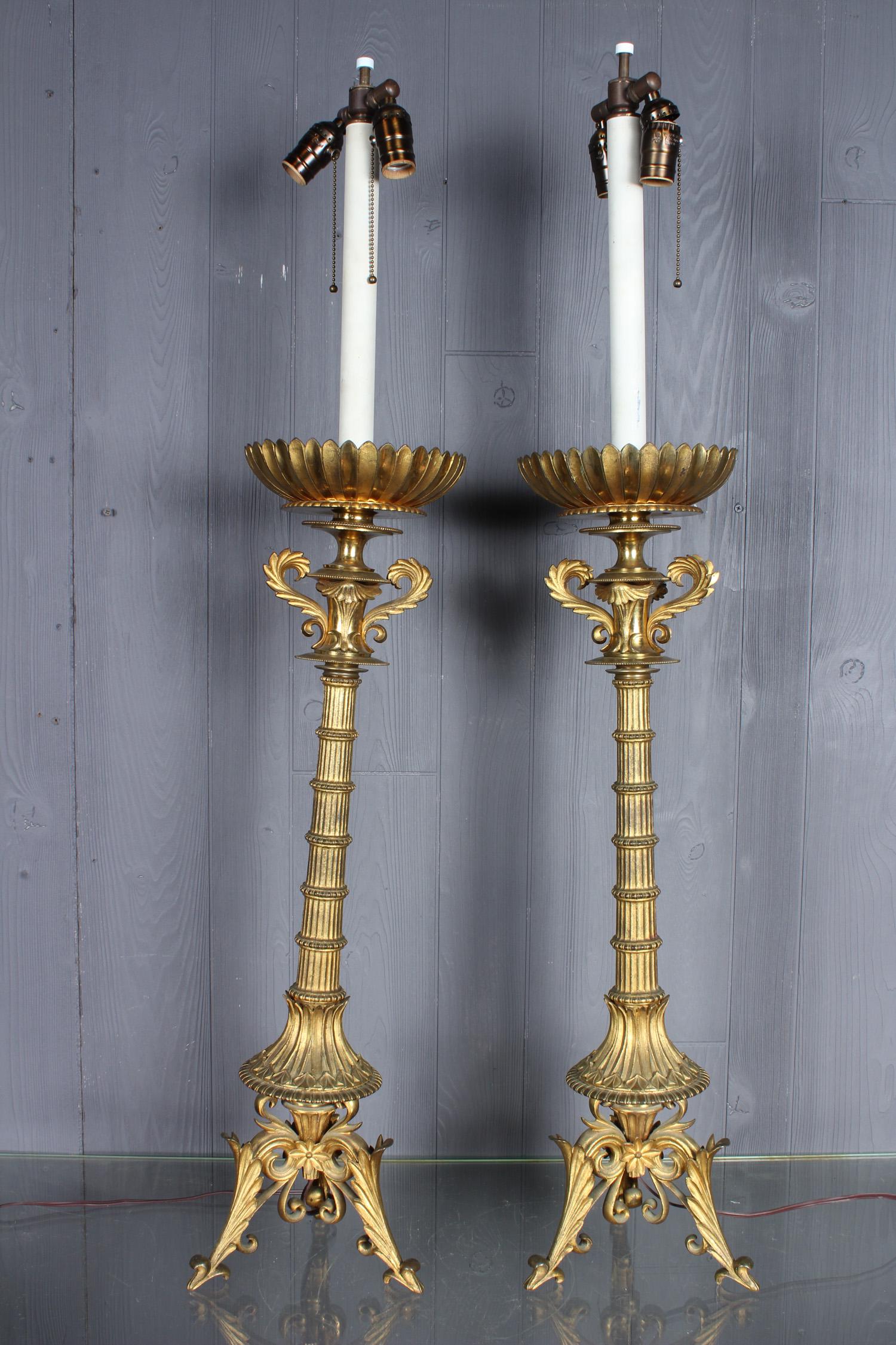 Pair 44" Tall Bronze Candlestick Form Lamps (1 of 4)
