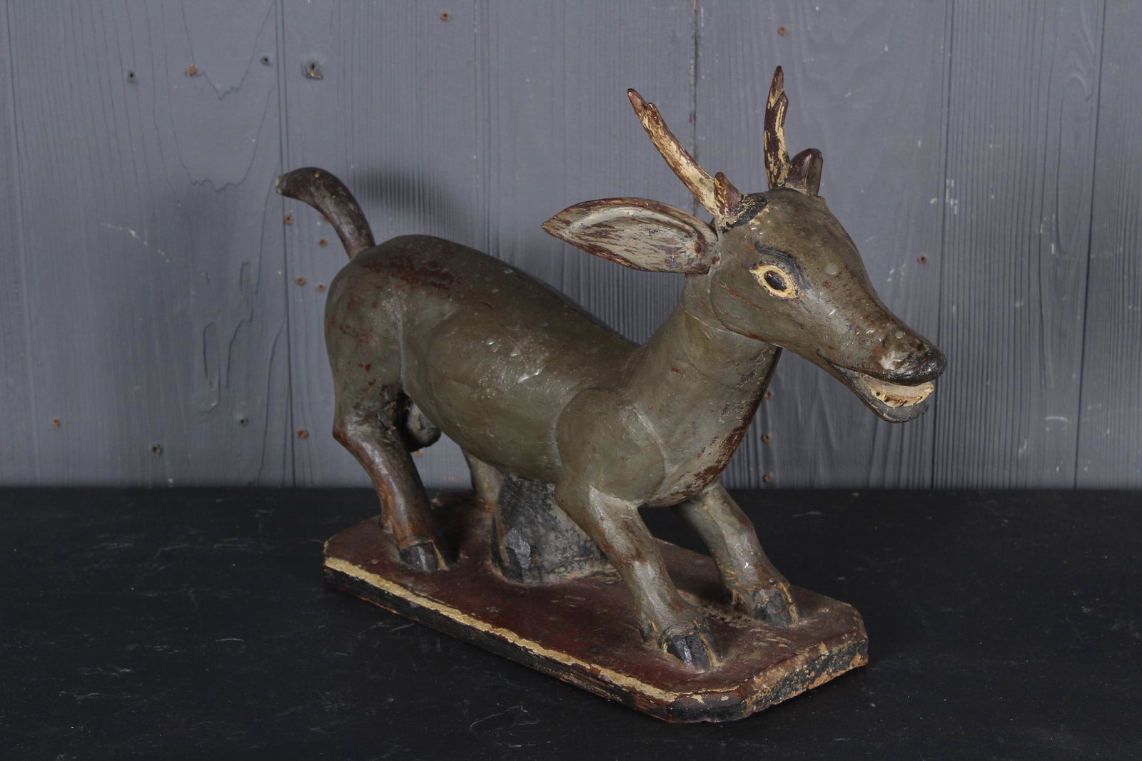 Balinese Carved Deer Temple Ornament: Balinese Carved Deer, temple ornament. Size: 11.75" H x 19.5" W x 6" D.