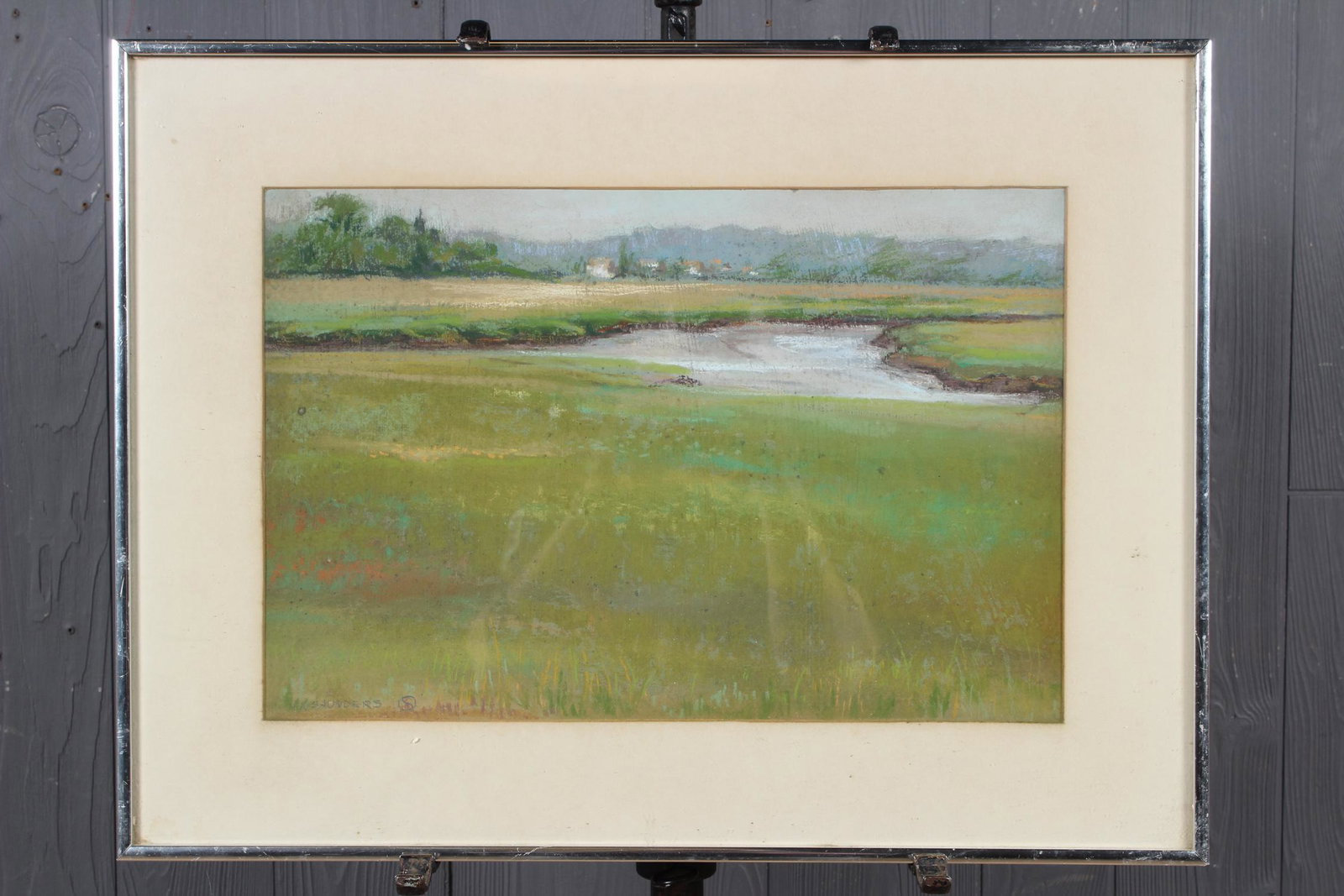 Pastoral Landscape Attributed to Kendall Saunders: Framed Under Glass Signed M. K. Saunders. Pastel FUG. Size: Framed: 18.5" H x 24.5" W x 1" D; Sight: 12" H x 18" W