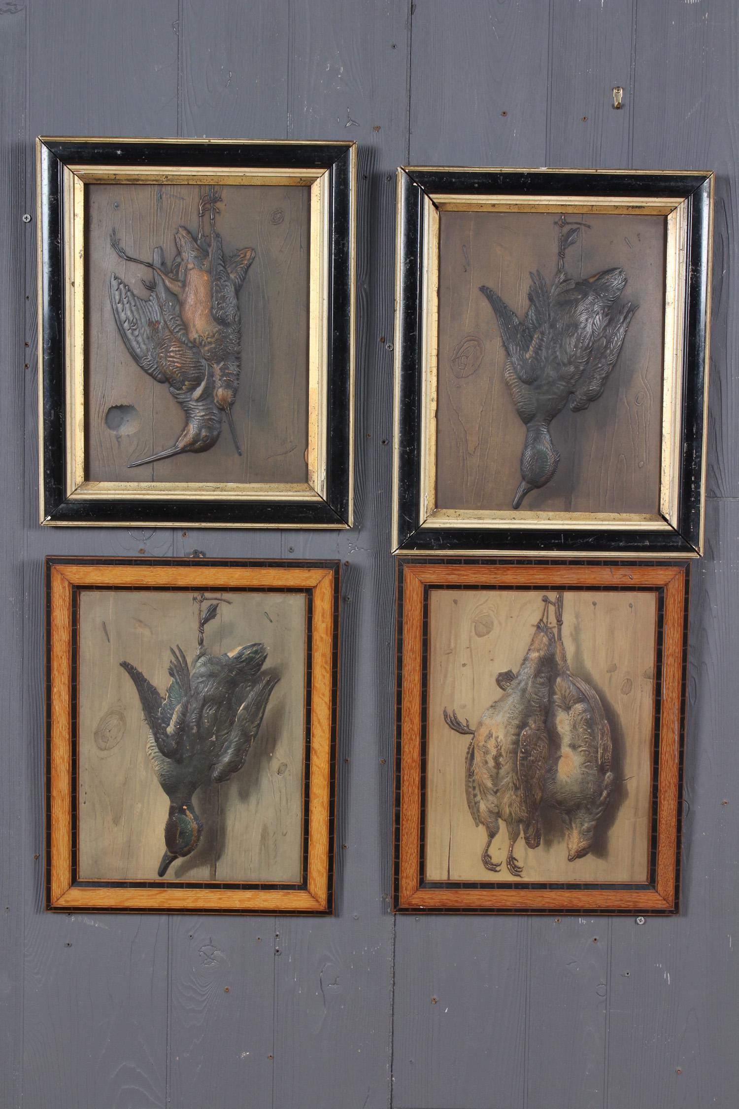 Suite of 4 Embossed Game Trophy Prints: Suite of 4 Embossed Game Trophy Prints. Size: Largest: Framed: 16.5" H x 13.5" W x 1" D; Sight: 12.5" H x 9.5" W