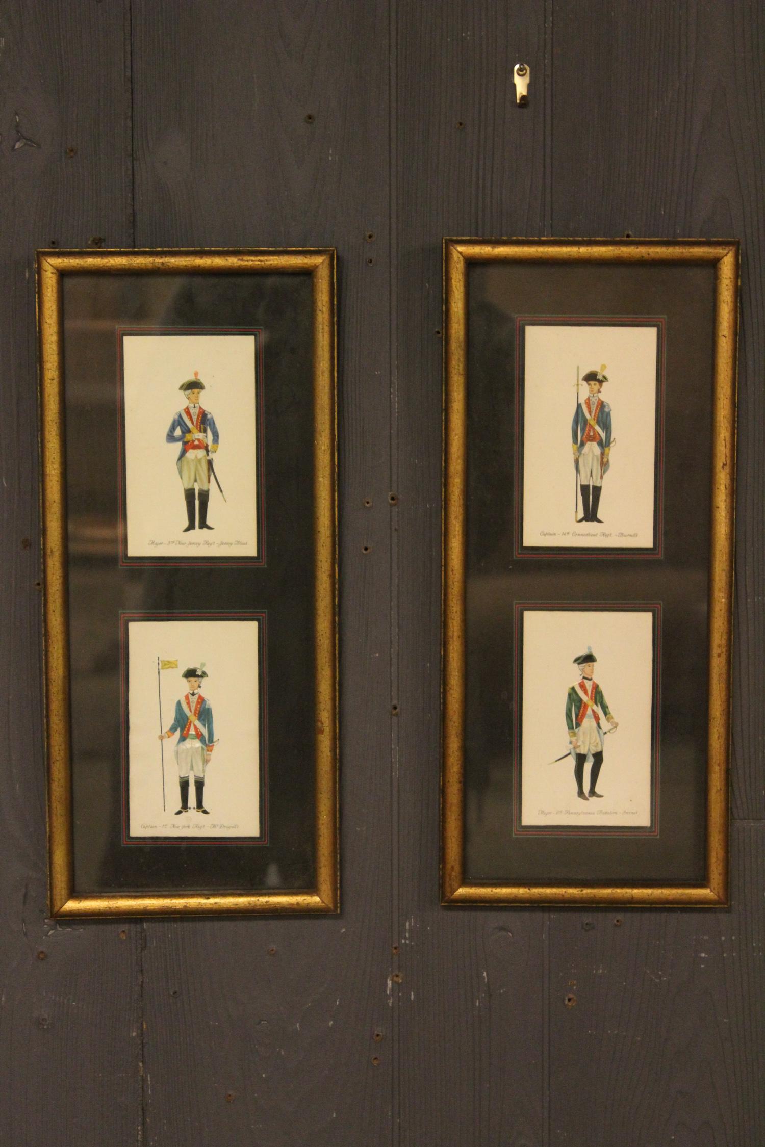 NJ PA CT NY Regimental Uniforms Lithographs: NJ PA CT NY Regimental Uniforms Lithographs. Size: Framed: 15.5" H x 7" W x 1" D; Sight: 5" H x 3" W