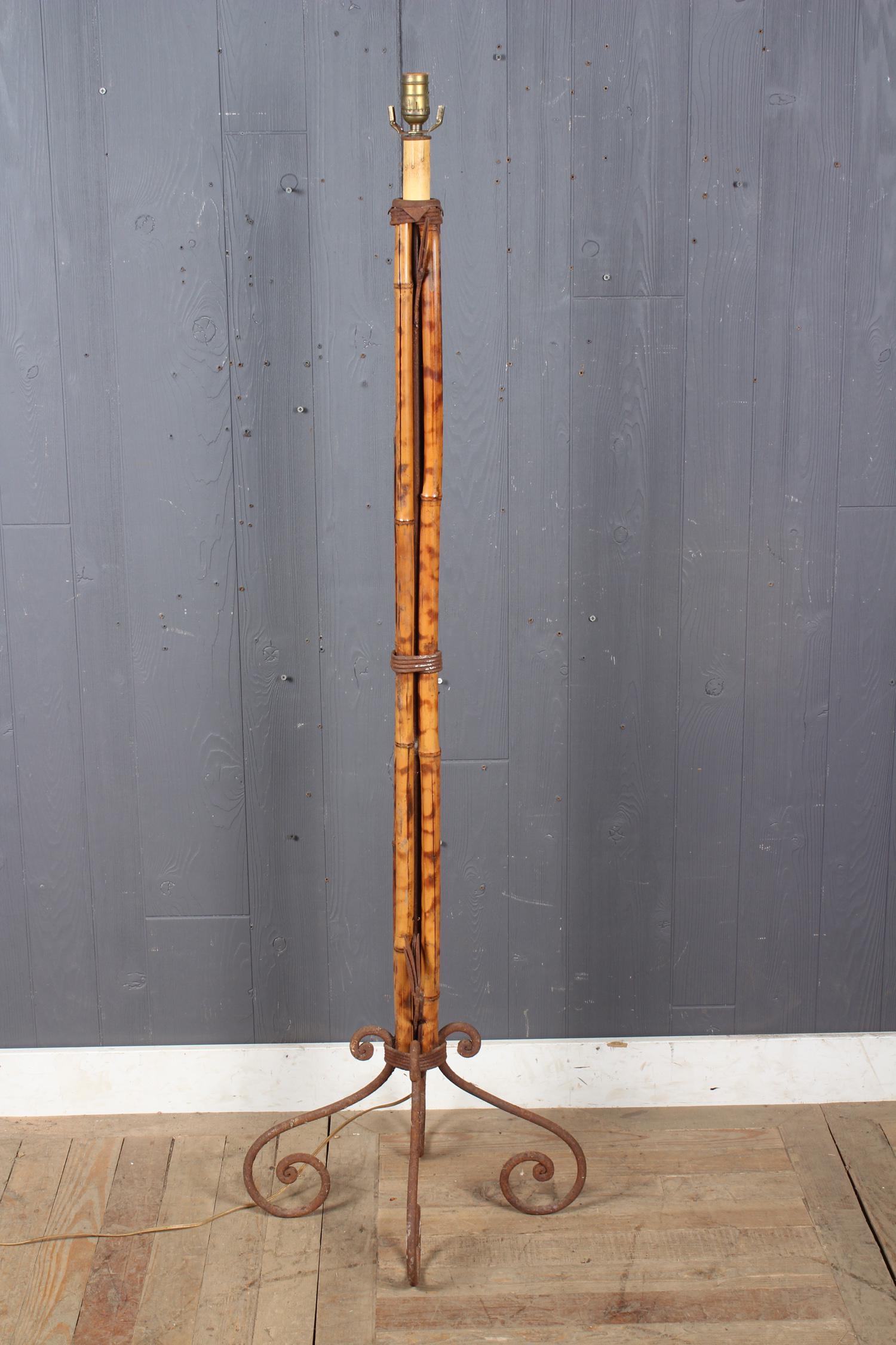 Bamboo Torchiere: Bamboo Torchiere, iron stand. Size: 61" H x 19" W x 19" D