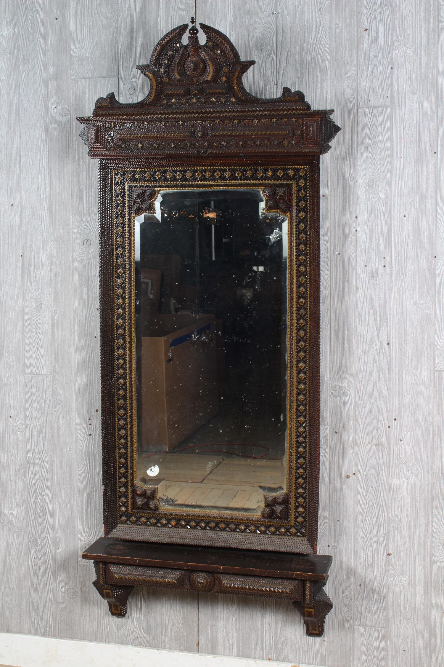 Rare and Large Tramp Art Mirror and Shelf (1 of 5)