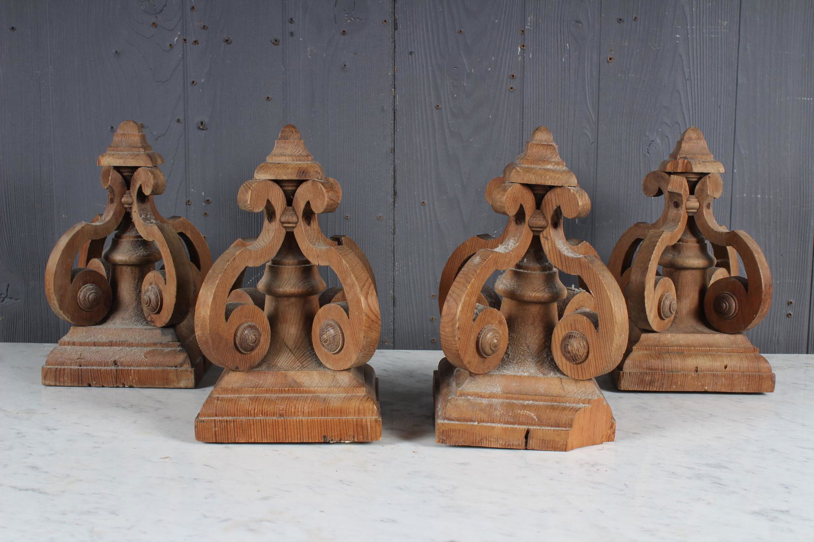 Lot of 4 Antique Carved Oak Architectural Finials (1 of 5)