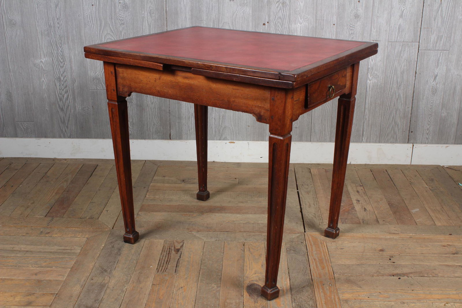 Antique French Leather Top Draw Leaf Table (1 of 5)