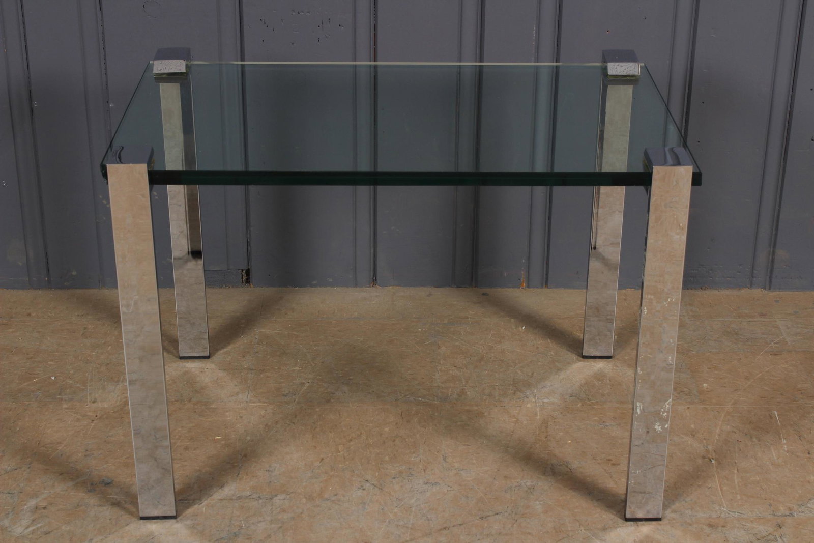 Chrome Leg Floating Glass Table: Chrome Leg Floating Glass Table. Size: 21" H x 30" W x 19.5" D
