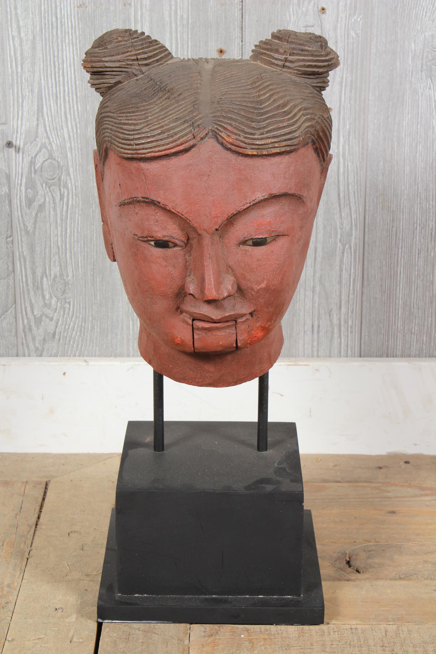 Asian Carved Wood Puppet Head (1 of 4)