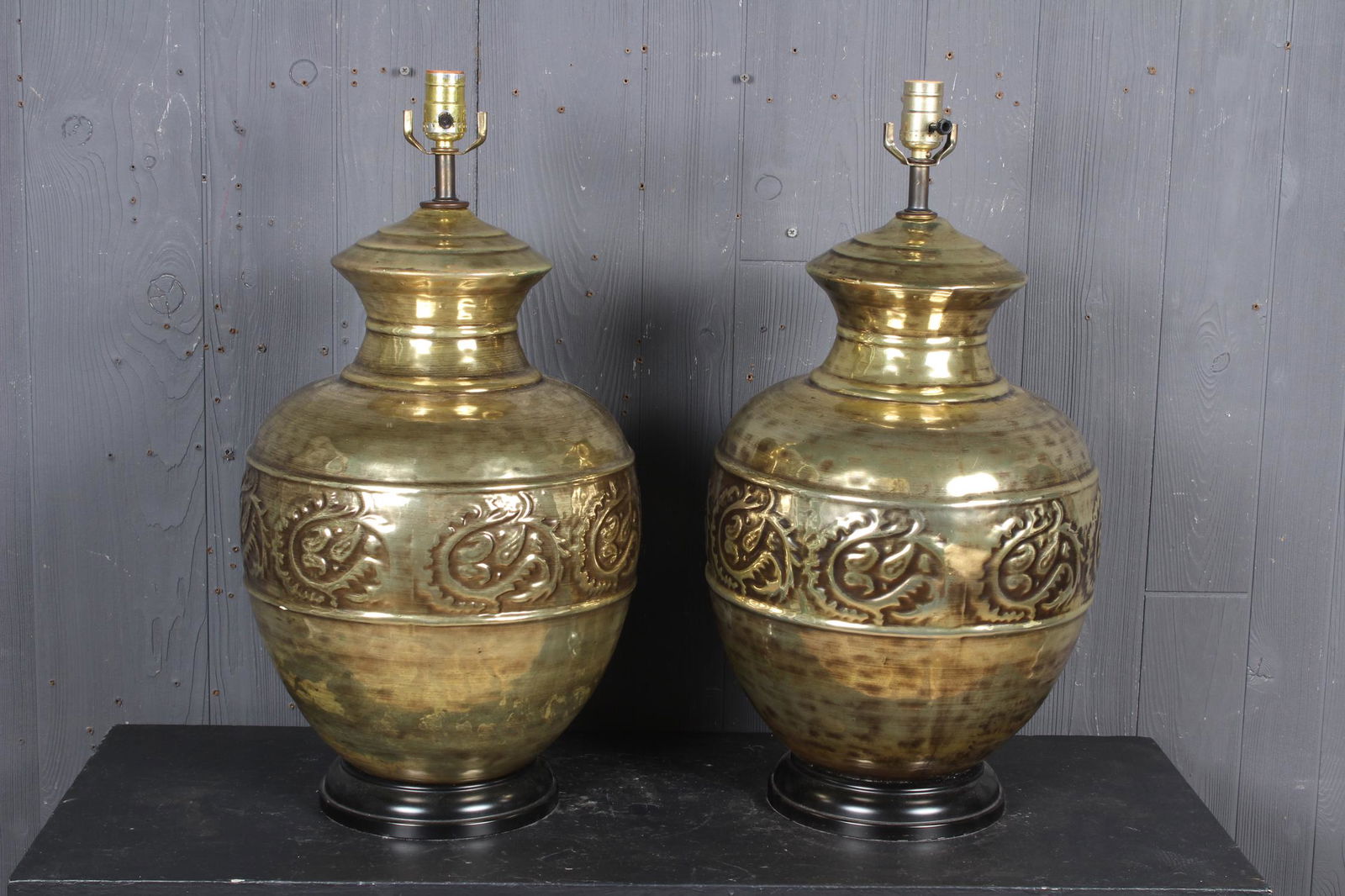 Pair Brass Finish Ceramic Decorator Lamps: Pair Brass Finish Ceramic Decorator Lamps. Size: 23.5" H x 12.5" W x 12.5" D