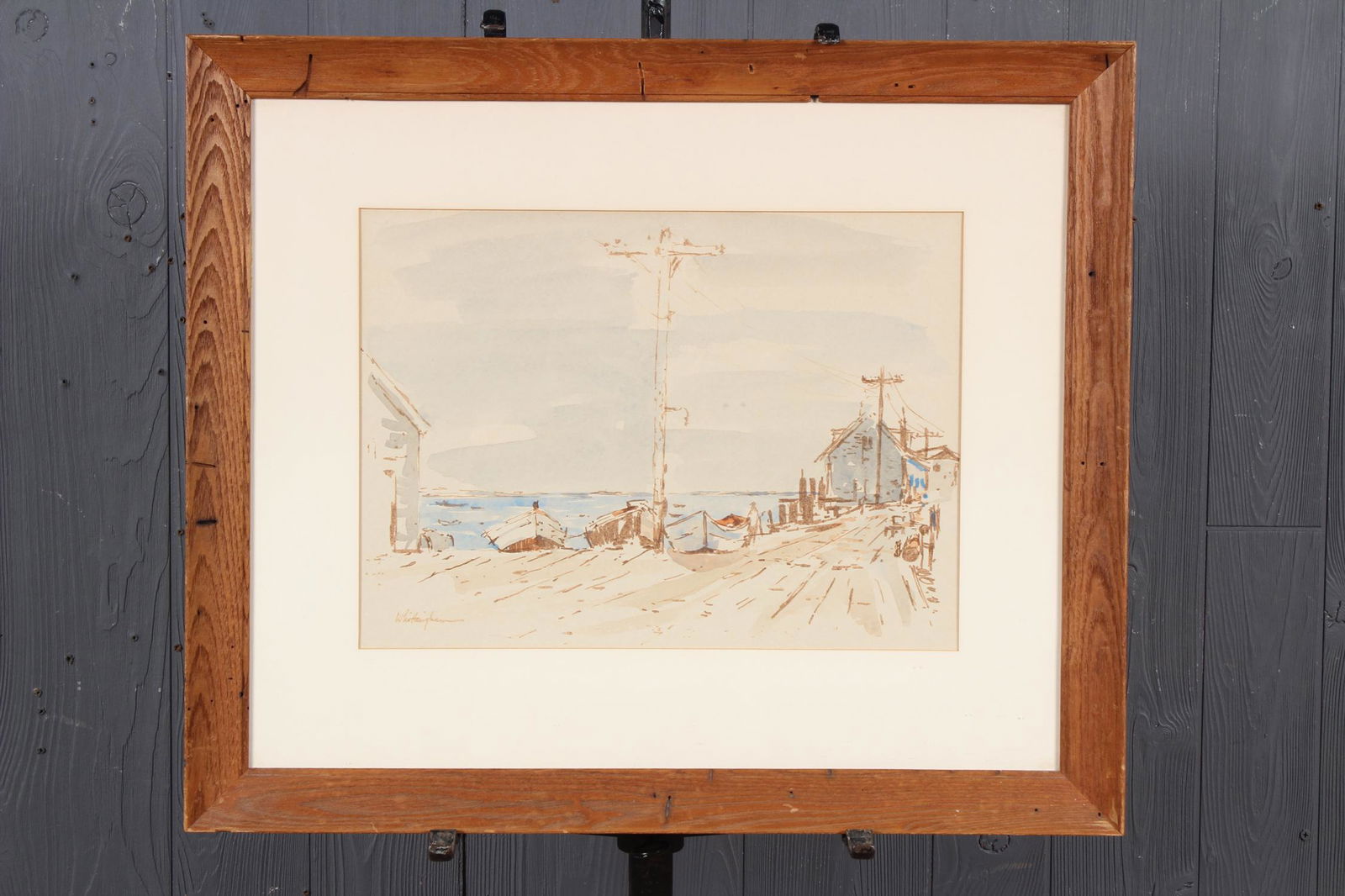 Bonnie Whittingham Attr. Harbor Watercolor: Bonnie Whittingham Attr. Harbor Watercolor. Size: Framed: 22" H x 26" W x 2" D; Sight: 12" H x 16.5" W