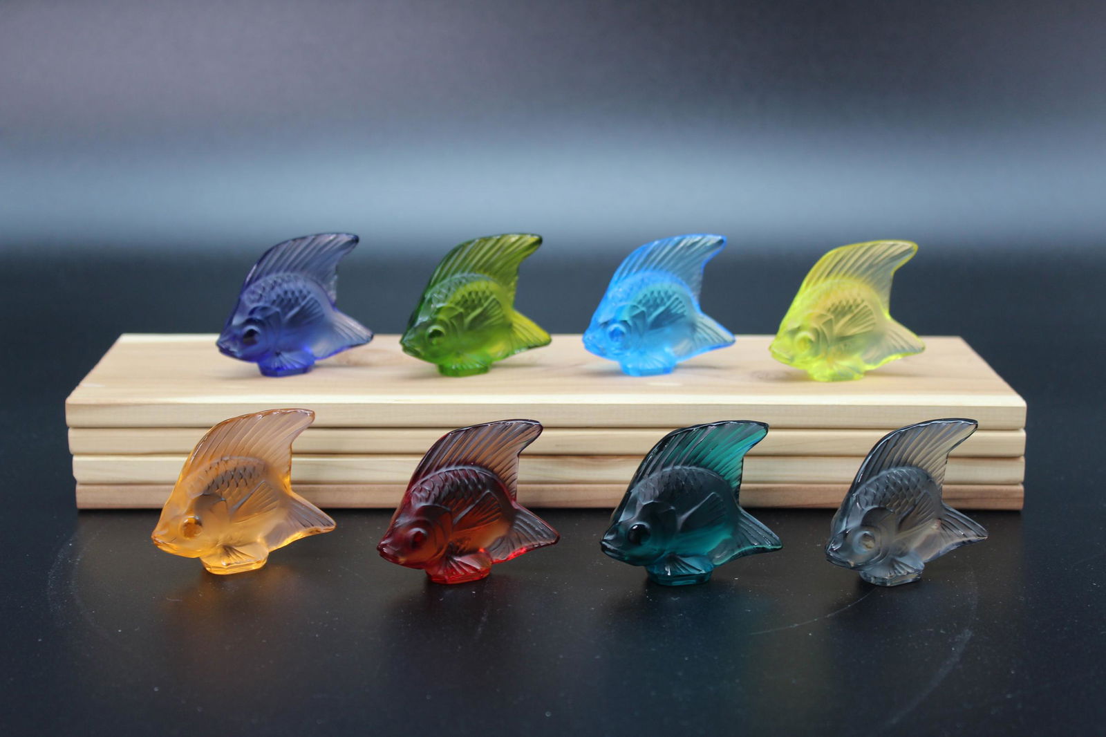 Set of 8 Colored Glass Lalique Fish Figurines (1 of 14)