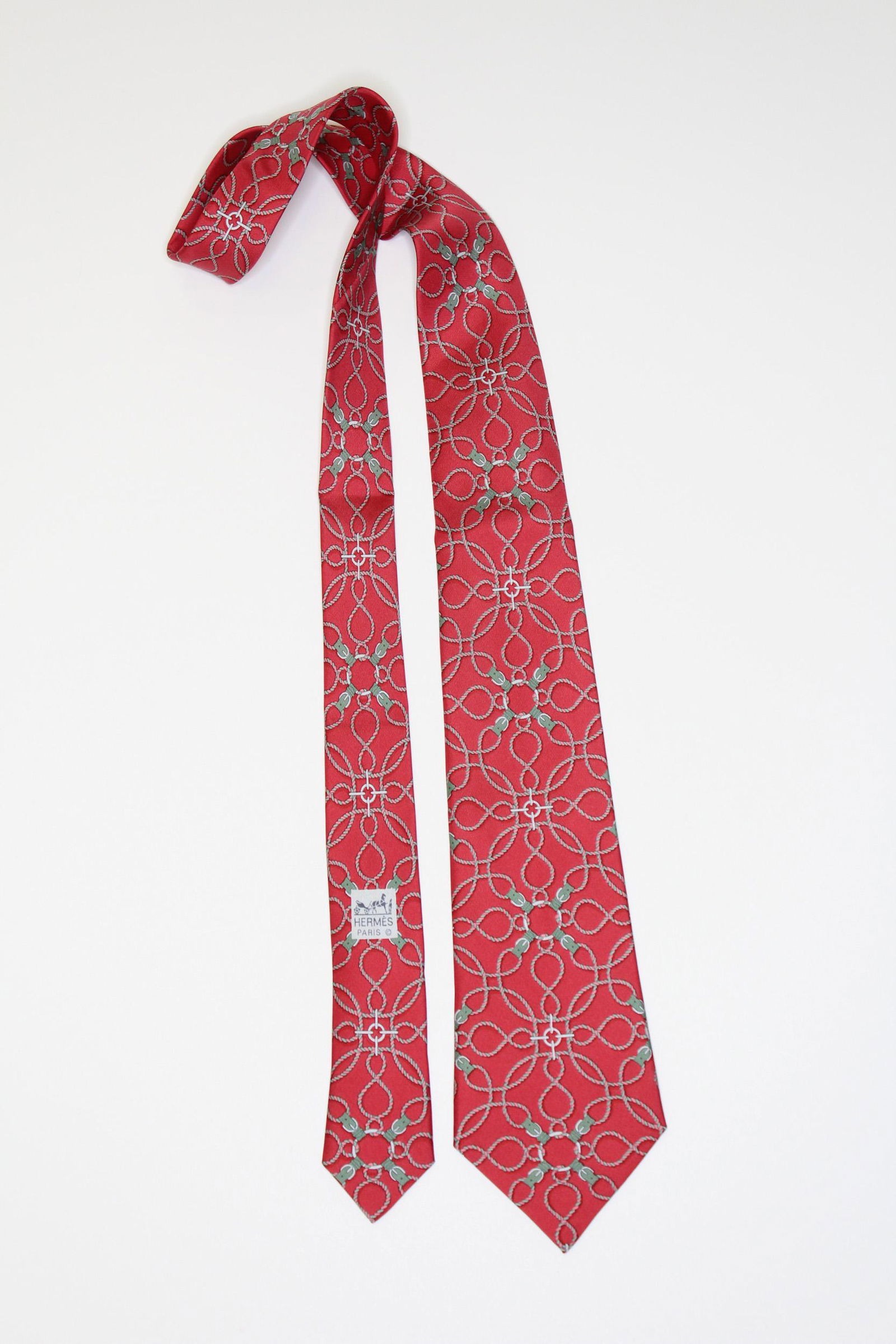 Hermes Paris Silk Tie Red Equestrian Rope & Buckle (1 of 3)