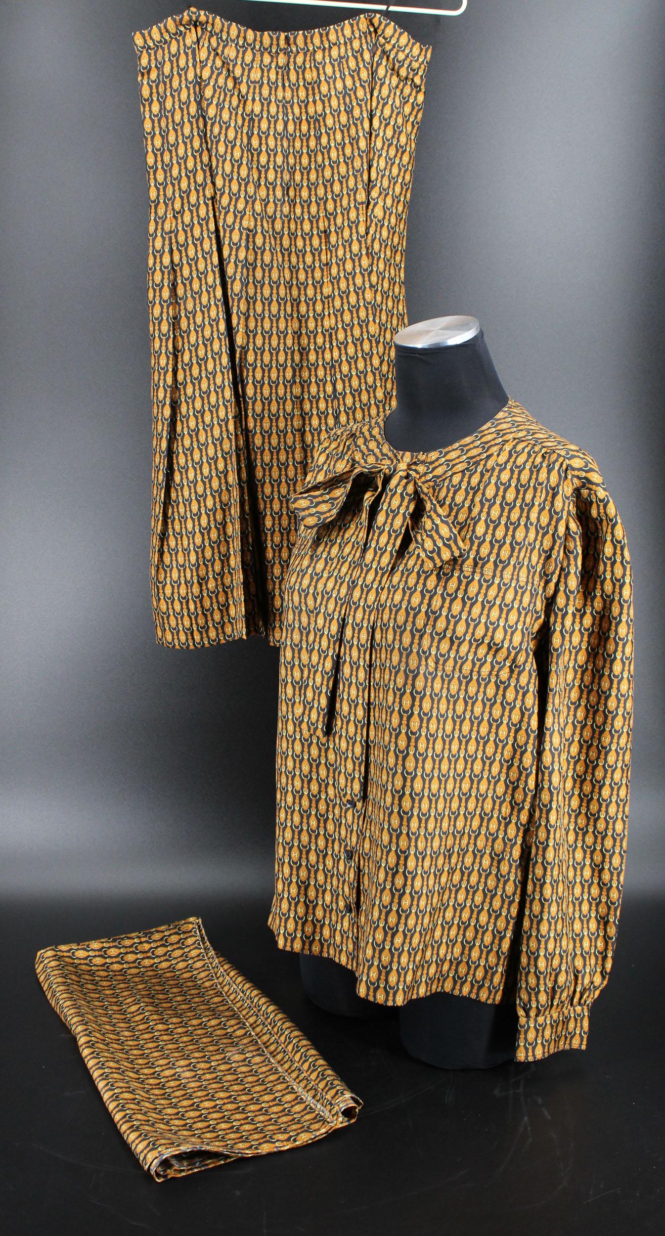 Hermes Paris Silk Blouse, Skirt, and Scarf Set (1 of 8)