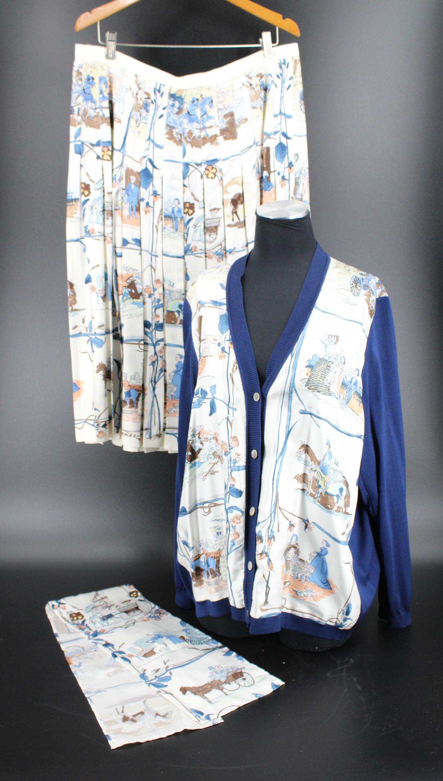 Hermes Paris 3 Piece Silk Print Sweater, Skirt, (1 of 7)